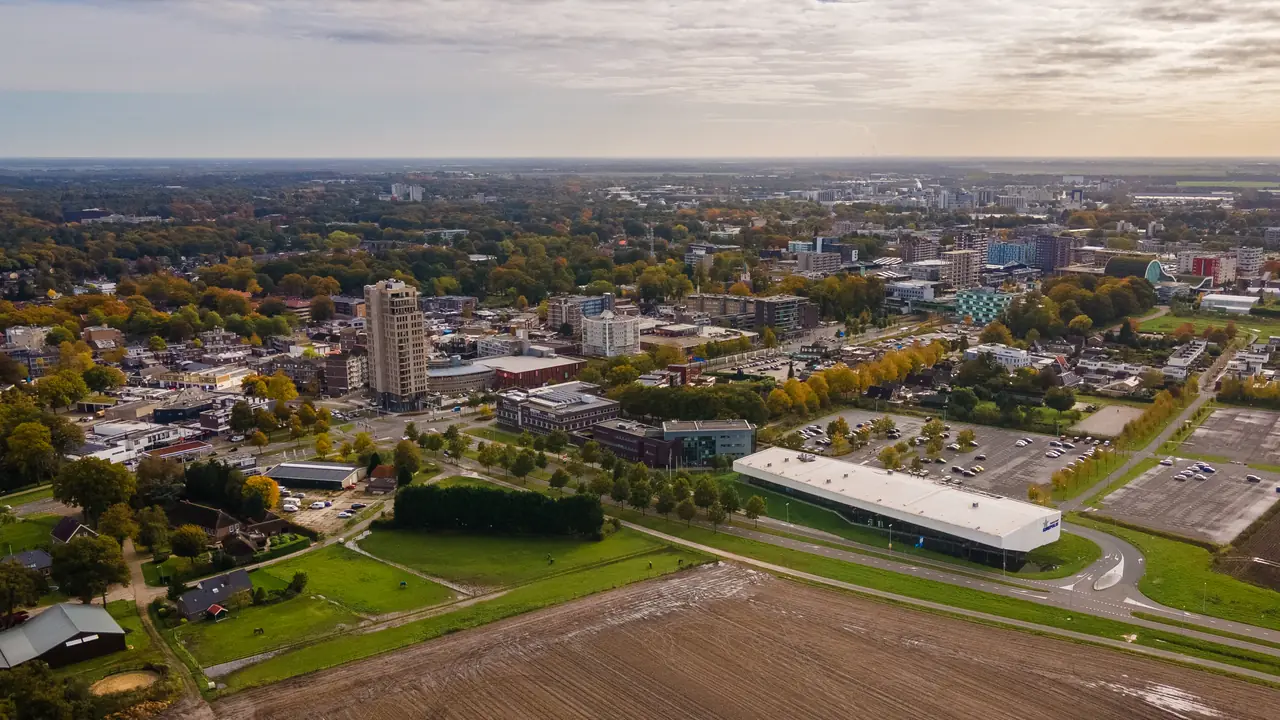 Luchtfoto van het centrum van Emmen