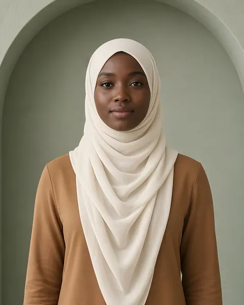 Adjustable instant hijab – Ivory – worn