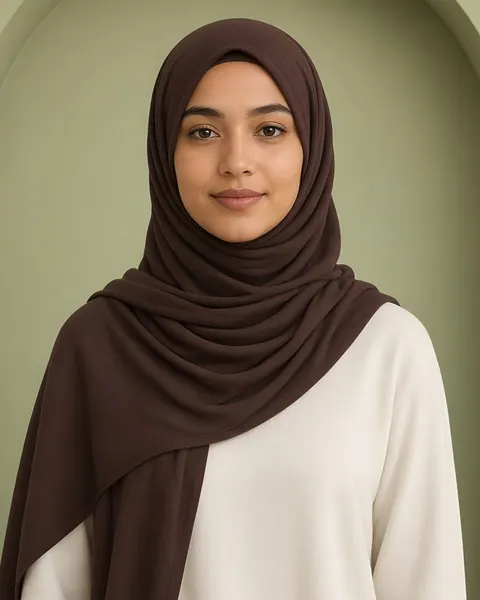 Air-jersey hijab – Chocolade – gedragen