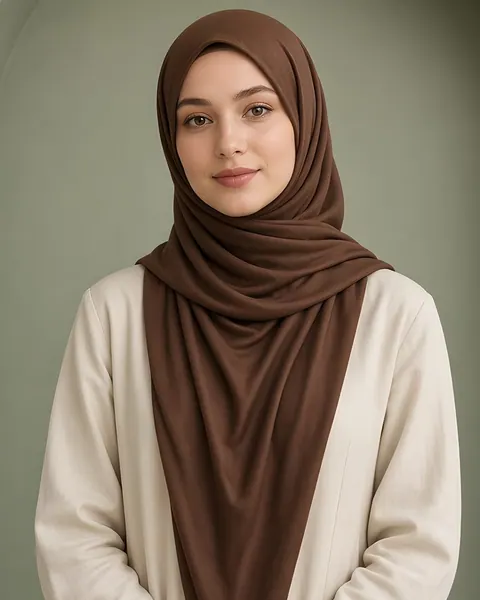 Hijab en jersey de bambou – Chocolat – porté