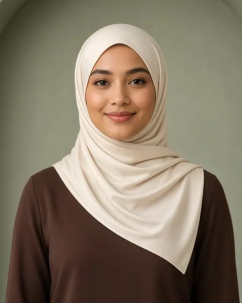 Bamboe-jersey hijab – Ivoor – gedragen