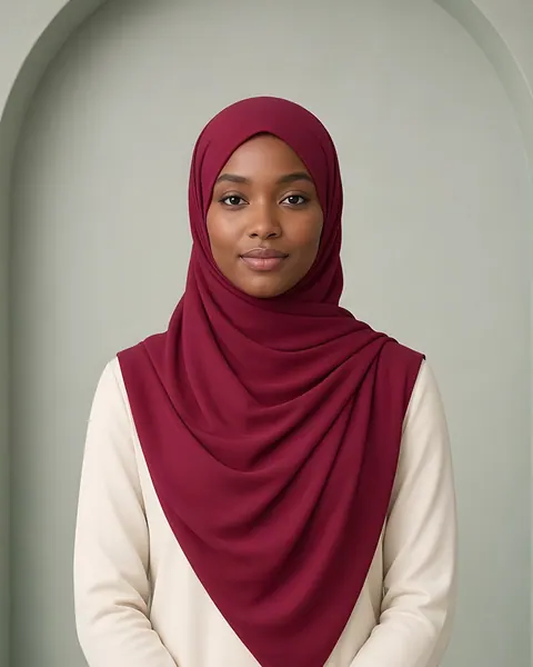 Crêpe Lux hijab – Bordeaux – gedragen