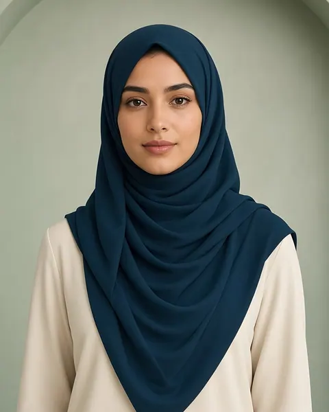 Hijab Crêpe Lux – Bleu pétrole – porté