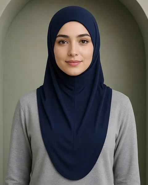 Hijab a cappuccio in jersey – Blu notte – indossato