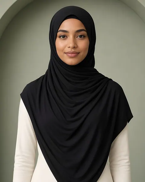 Hijab en jersey liquide – Noir – porté