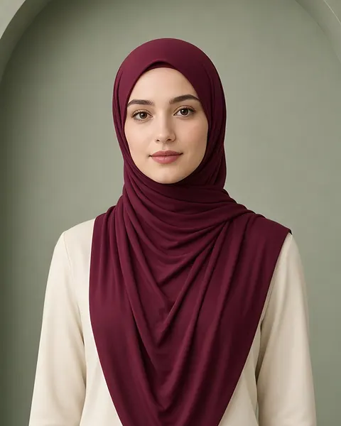 Liquid jersey hijab – Burgundy – worn