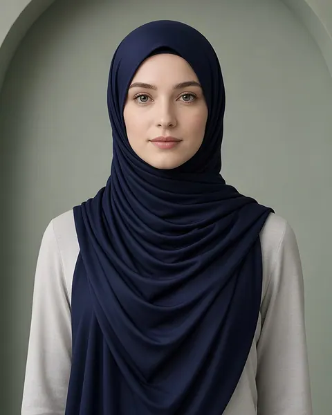 Liquid jersey hijab – Nachtblauw – gedragen