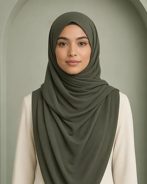 Liquid jersey hijab – Mos – gedragen