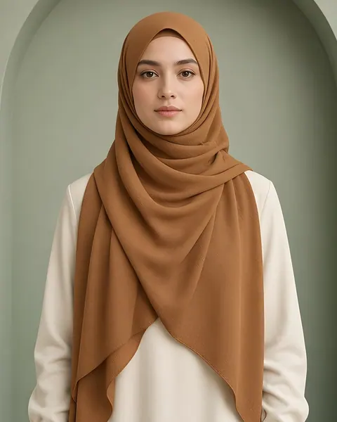 Medina crêpe hijab – Cognac – worn