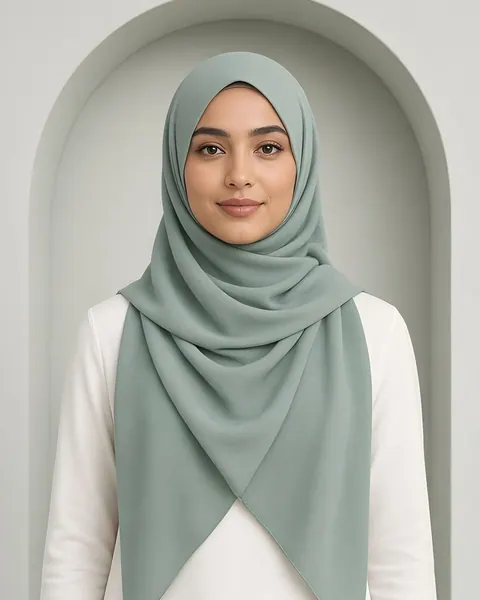 Hijab in crêpe Medina – Eucalipto – indossato