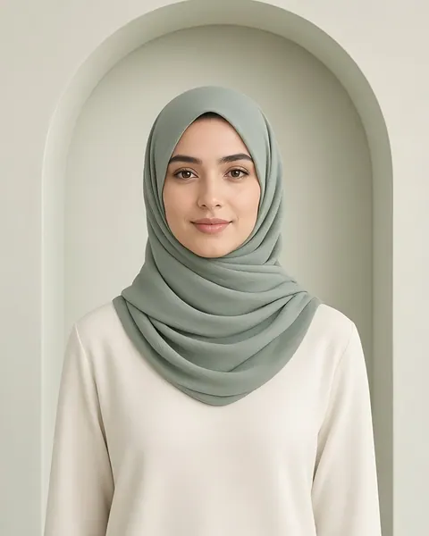 Hijab en crêpe Medina – Sauge – porté