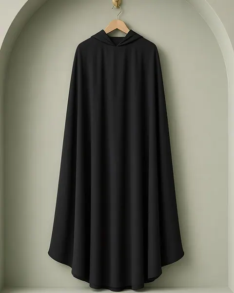 Jilbab aus Medina-Crêpe – Schwarz – auf dem Bügel