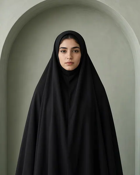 Jilbab aus Medina-Crêpe – Schwarz – getragen