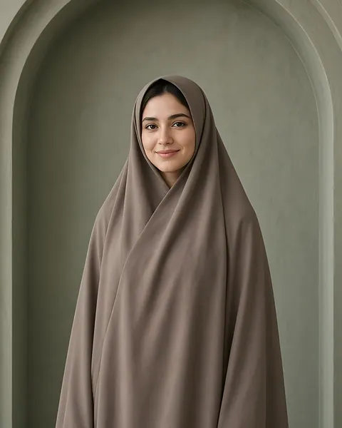 Medina crêpe jilbab – Taupe – worn