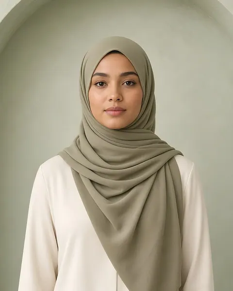 Premium jersey hijab – Salie – gedragen