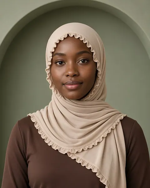Hijab en jersey à bord froncé – Sable – porté
