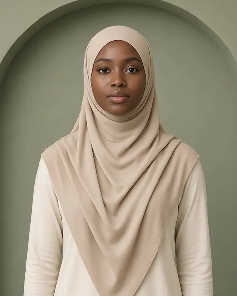 Slip-on jersey hijab – Sand – worn