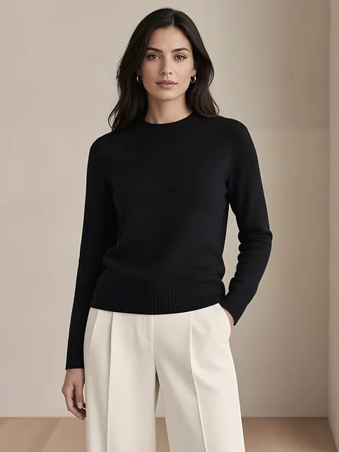 Maglia girocollo in cashmere – nero, Cashmere · lavorato in Italia