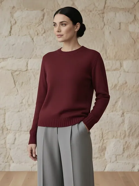 Maglia girocollo in cashmere – bordeaux, Cashmere · lavorato in Italia