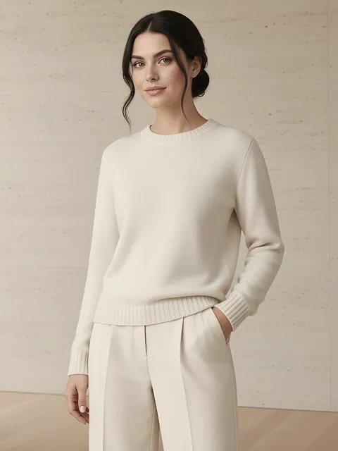 Cashmere crew-neck sweater – cream, Cashmere · knitted in Italy