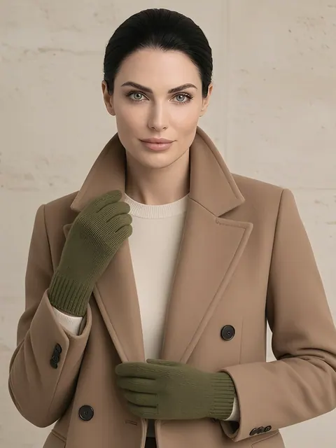 Guanti in cashmere – verde oliva, Cashmere · lavorato in Italia