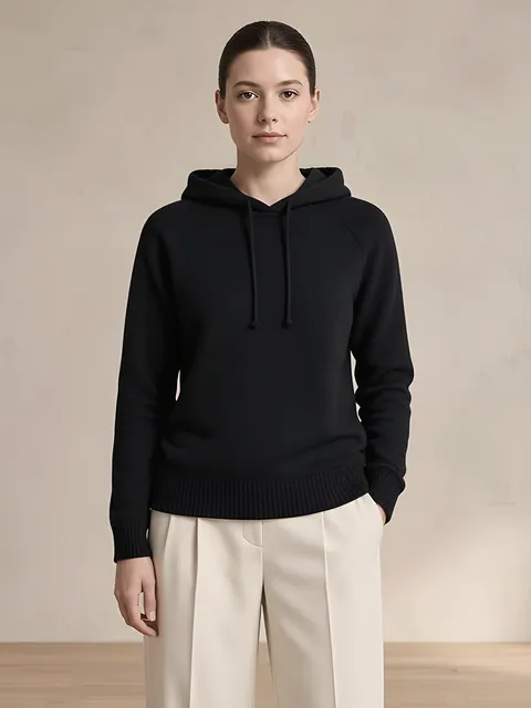 Felpa con cappuccio in cashmere – nero, Cashmere · lavorato in Italia