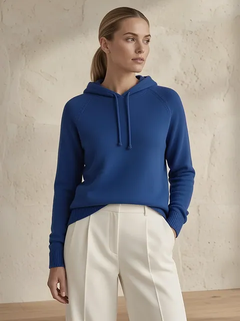 Felpa con cappuccio in cashmere – blu cobalto, Cashmere · lavorato in Italia