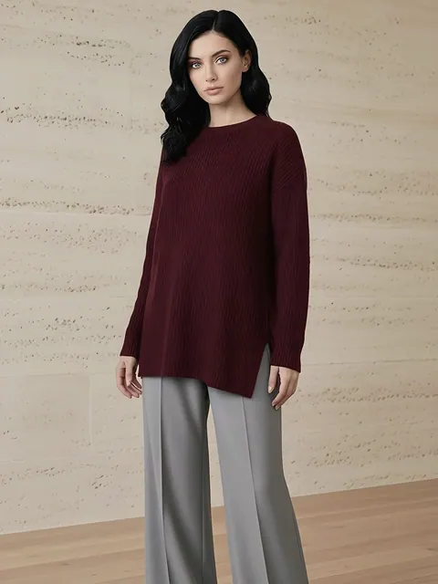 Maglia oversize a coste in cashmere – bordeaux, Cashmere · lavorato in Italia
