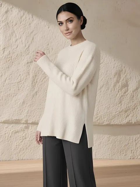 Maglia oversize a coste in cashmere – crema, Cashmere · lavorato in Italia