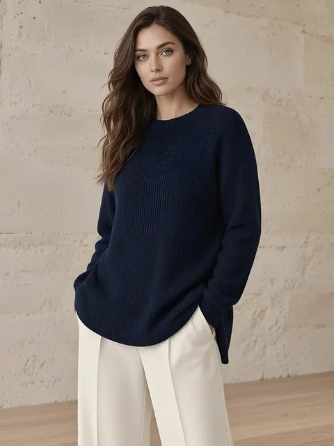Maglia oversize a coste in cashmere – blu navy, Cashmere · lavorato in Italia