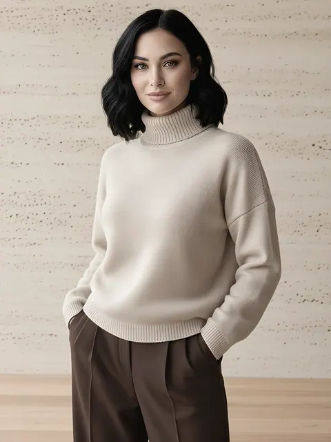 Dolcevita oversize in cashmere – crema, Cashmere · lavorato in Italia