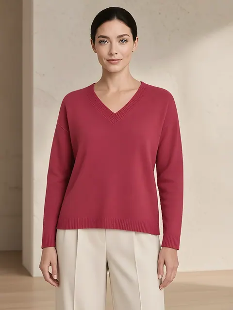 Maglia oversize scollo a V in cashmere – lampone, Cashmere · lavorato in Italia
