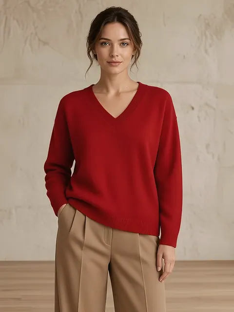 Maglia oversize scollo a V in cashmere – rosso, Cashmere · lavorato in Italia