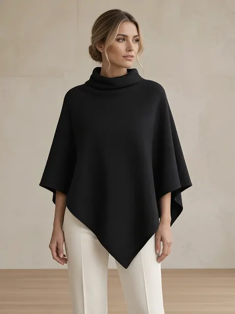 Poncho in cashmere – nero, Cashmere · lavorato in Italia