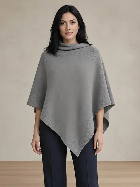 Poncho in cashmere – grigio, Cashmere · lavorato in Italia
