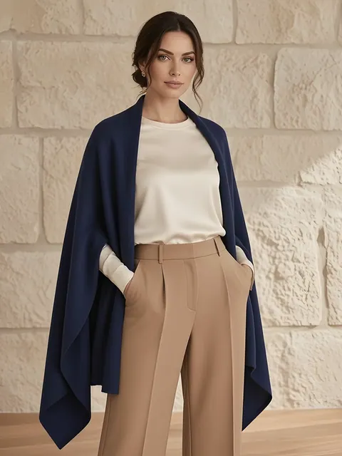 Stola in cashmere – blu navy, Cashmere · lavorato in Italia