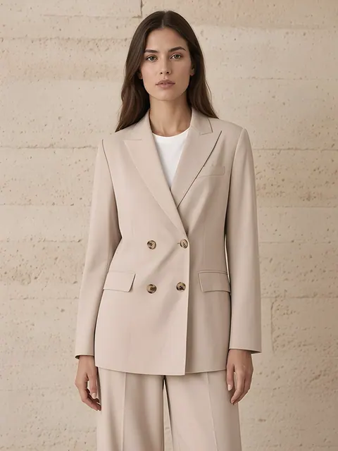 Zweireihiger Blazer – Beige, Baumwolle