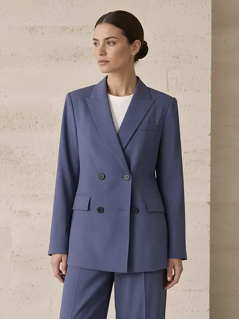 Zweireihiger Blazer – Blau, Baumwolle