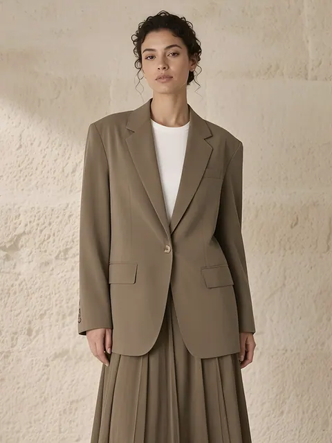 Oversized Einknopf-Blazer – Oliv, Baumwolle · in Italien gefertigt