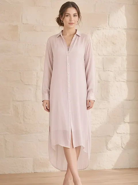 Zijden chiffon blousejurk – poederroze, Zijdechiffon