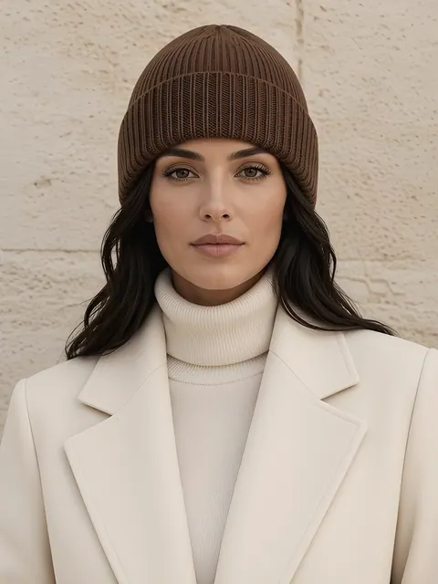 Gorro de canalé de lana – coñac, Lana pura
