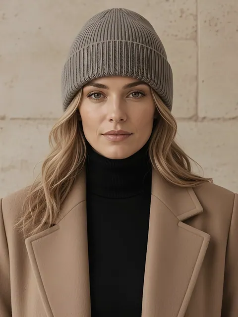 Gorro de canalé de lana – topo, Lana pura