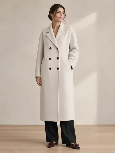 Oversized lange double-breasted jas – crème, Wolmix · gemaakt in Italië