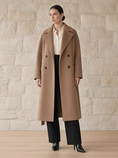 Oversized double-breasted jas met brede revers – camel, Wolmix · gemaakt in Italië