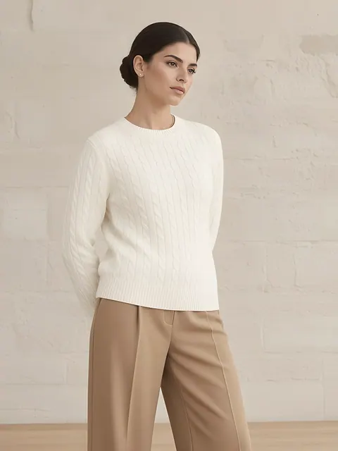 Jersey de ochos de lana – crema, Lana pura