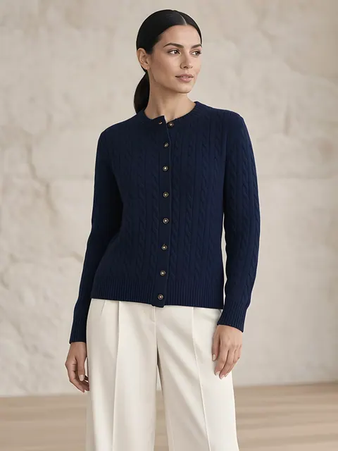 Cárdigan de ochos de lana – azul marino, Lana pura