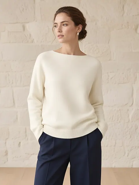 Jersey de cuello barco de lana y cachemira – mantequilla, Lana y cachemira · tejido en Italia