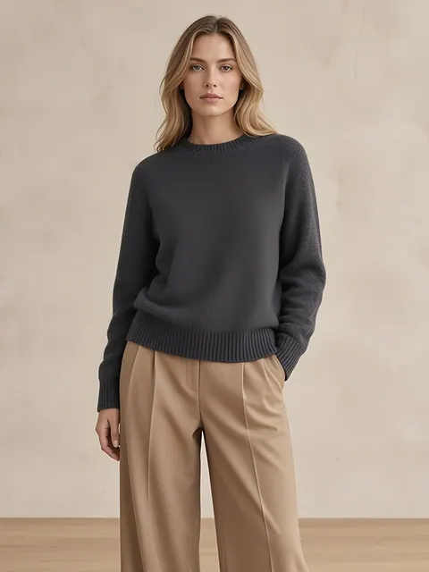 Jersey de cuello redondo de lana y cachemira – antracita, Lana y cachemira · tejido en Italia