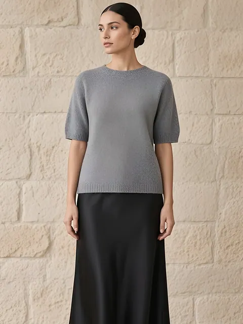 Jersey de manga corta de lana y cachemira – gris, Lana y cachemira · tejido en Italia