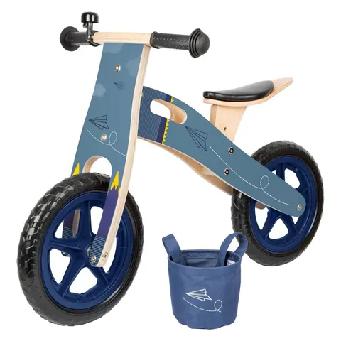 Houten loopfiets met vliegtuigjes